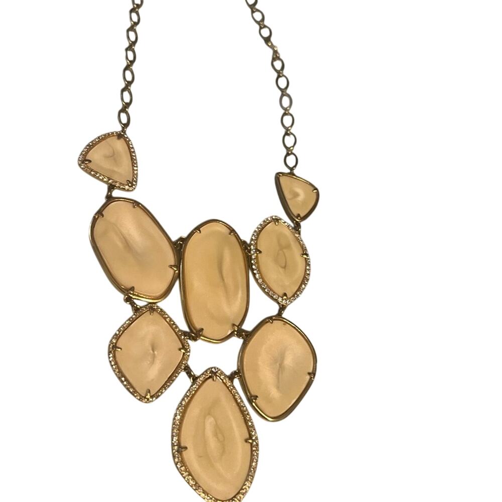 Vtg Stella & Dot Fiona Bib Necklace beige gold rhinestone Wedding Part Workwear